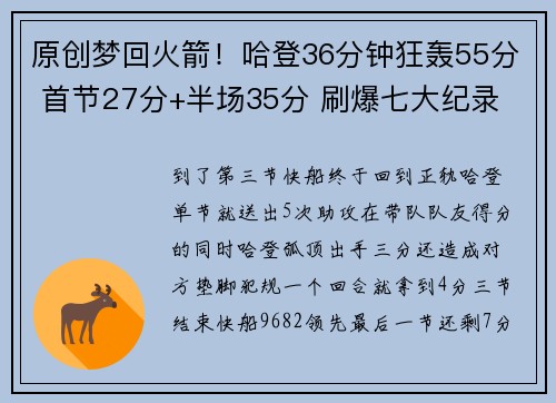 原创梦回火箭！哈登36分钟狂轰55分 首节27分+半场35分 刷爆七大纪录
